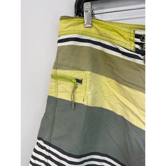 Patagonia Men's Board Shorts Nylon Striped Yellow Green Size 38 - Picture 7 of 9